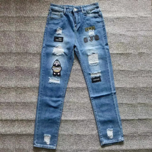 White Embroidery Skinny Ripped Jeans Men Cotton Stretchy Hole Slim Fit Hip Hop Denim Pants